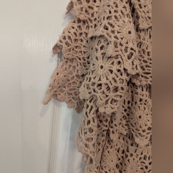 Roamans Womens Plus Size 14/16 Tiered Crochet Sweater Short Sleeve Boho Shirt - Picture 4 of 8